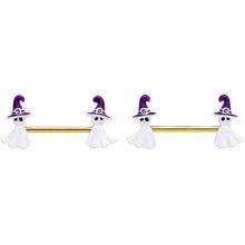 14G 9/16 Gold Tone Ghost Witch Halloween Barbell Nipple Ring Set