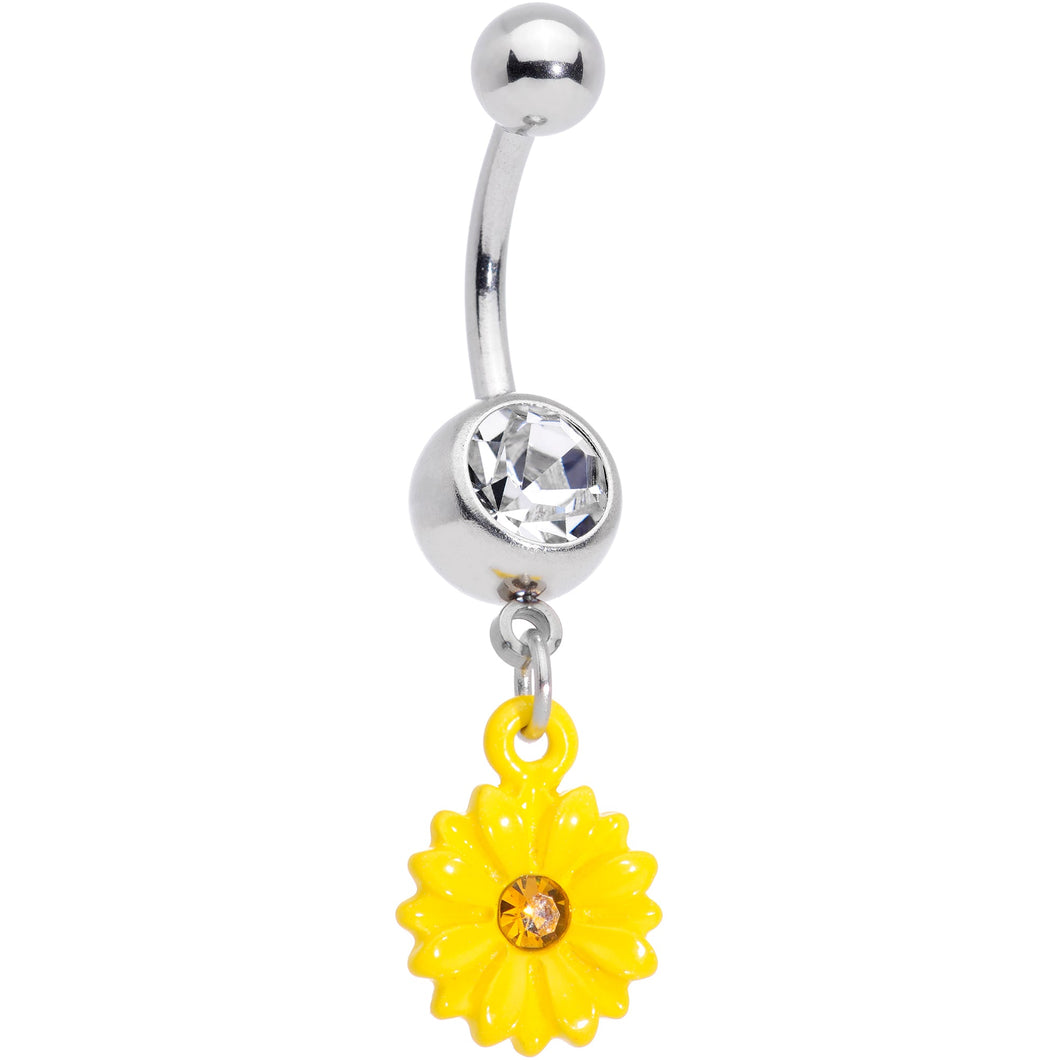 Clear Yellow Gem Yellow Sunflower Dangle Belly Ring