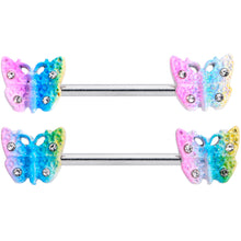14G 9/16 Clear Gem Baroque Rainbow Butterfly Nipple Ring Set