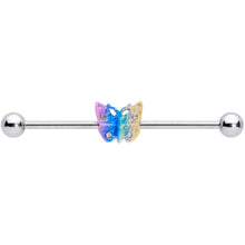 14G Clear Gem Baroque Rainbow Butterfly Industrial Barbell 38mm