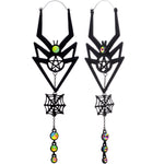Vitrail Gem Black Spider Pentagram Dangle Tunnel Plug Earrings
