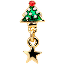 16G 1/4 Red Gem Gold Tone Tree Christmas Dangle Cartilage Tragus