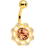 Clear Pink CZ Gem Gold Tone Sunburst Belly Ring