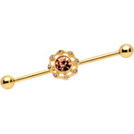 14G Pink Clear CZ Gem Gold Tone Sunburst Industrial Barbell 38mm