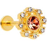 16G 5/16 Pink Clear CZ Gem Gold Hue Sunburst Labret Monroe Tragus