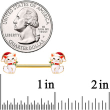 14G 9/16 Gold Tone Cat Santa Christmas Barbell Nipple Ring Set