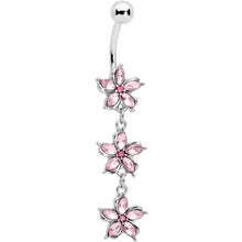 Pink Gem Flower Trio Dangle Belly Ring