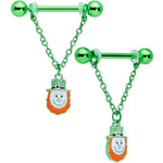 14G 9/16 Leprechaun St Patricks Day Dangle Nipple Ring Set