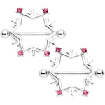 14G 3/4 Pink Gem Snowflake Christmas Nipple Shield Set