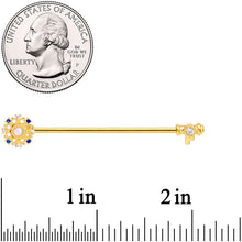 14G White Synthetic Opal Gold Tone Key Industrial Barbell 38mm