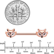 14G 9/16 Rose Gold Tone Fashion Fox Barbell Nipple Ring Set