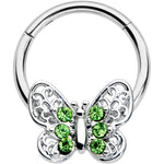 16G 3/8 Green Gem Lacy Butterfly Hinged Segment Ring