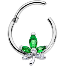 16G 3/8 Clear Green Gem Pot Leaf Hinged Segment Ring