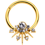 16G 3/8 Clear CZ Gem Gold Tone Elegant Crest Hinged Segment Ring