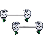 14G 9/16 Skull White Roses Valentine Barbell Nipple Ring Set