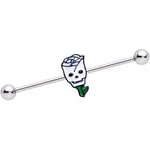 14G Skull White Rose Valentines Industrial Barbell 38mm
