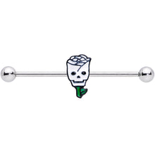 14G Skull White Rose Valentines Industrial Barbell 38mm