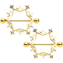 14G 3/4 Clear Gem Gold Tone Snowflake Christmas Nipple Shield Set