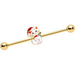 14G Gold Tone Cat Santa Hat Christmas Industrial Barbell 38mm