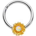 16G 3/8 Aurora Gem Sunflower Style Hinged Segment Ring
