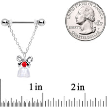 14G 11/16 Red Gem Bell Christmas Chain Dangle Nipple Ring Set