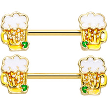 14G 9/16 Gold Tone Beer Mug St Patricks Day Nipple Ring Set