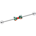 14G Green Red White Bow Christmas Industrial Barbell 38mm