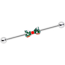 14G Green Red White Bow Christmas Industrial Barbell 38mm