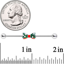 14G Green Red White Bow Christmas Industrial Barbell 38mm