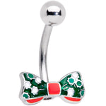 Green Red White Bow Christmas Belly Ring