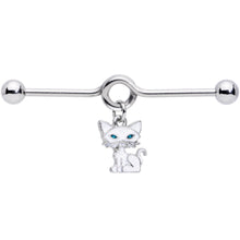 14G Blue Eyed White Cat Dangle Project Barbell 38mm