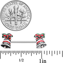 14G 5/8 Red White Green Bell Christmas Barbell Nipple Ring Set