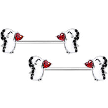 14G 5/8 Red Gem Penguin Heart Valentine Barbell Nipple Ring Set