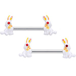 14G 9/16 Red Gem White Easter Rabbit Barbell Nipple Ring Set