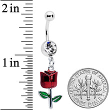 Clear Gem Red Rose Flower Valentines Dangle Belly Ring