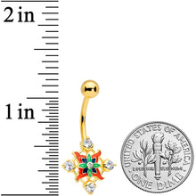 Clear CZ Gem Gold Tone Color Crest Belly Ring