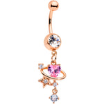 Clear Pink Gem Rose Gold Tone Star Heart Dangle Belly Ring