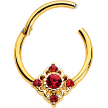 16G 3/8 Red Gem Gold Tone Regal Rhombus Hinged Segment Ring