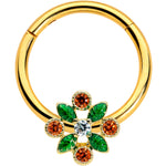 16G 3/8 Red Gem Gold Tone Crest Christmas Hinged Segment Ring