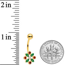 Clear Red Gem Gold Tone Crest Christmas Belly Ring