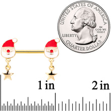 14G 9/16 Gold Tone Santa Star Christmas Dangle Nipple Ring Set