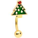 16G 5/16 Red Gem Gold Hue Star Christmas Tree Curved Eyebrow Ring