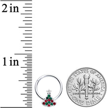 16G 3/8 Red Green Gem Starry Christmas Tree Hinged Segment Ring