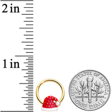 16G 3/8 Gold Tone Red Santa Hat Christmas Hinged Segment Ring