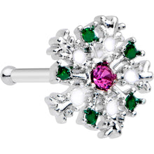 20G 1/4 Clear Pink Green Gem Snowflake Nose Bone