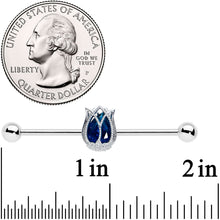 14G Blue Gem Tulip Flower Industrial Barbell 38mm