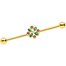 14G Red Gem Gold Tone Crest Christmas Industrial Barbell 38mm