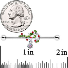14G Aurora Gem Candy Cane Holly Christmas Industrial Barbell 38mm