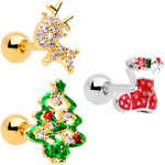 16G 1/4 Clear CZ Gem Gold Hue Christmas Tragus Earring Set of 3