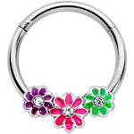 16G 3/8 Clear Gem Floral Garland Hinged Segment Ring